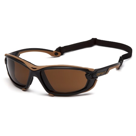 Carhartt Safety Glasses, anti-fog, sandstone bronze Lens, Black and tan Frame CHB1018DTMP
